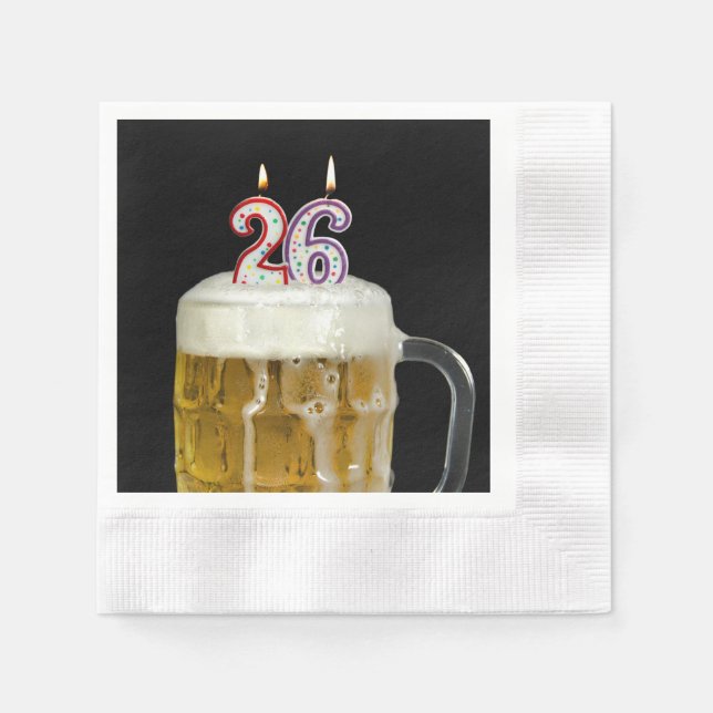 26th birthday candles in beer napkin (Front)