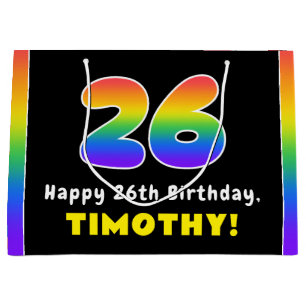 26th Birthday: Colorful Rainbow # 26, Custom Name Large Gift Bag
