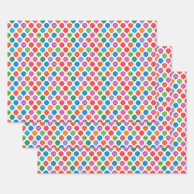 26th Birthday Colourful Balloons Wrapping Paper Sheet (Set)