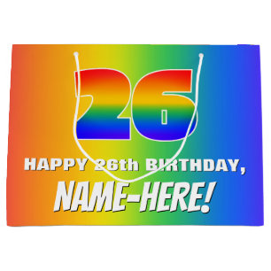 26th Birthday: Colourful, Fun Rainbow Pattern # 26 Large Gift Bag