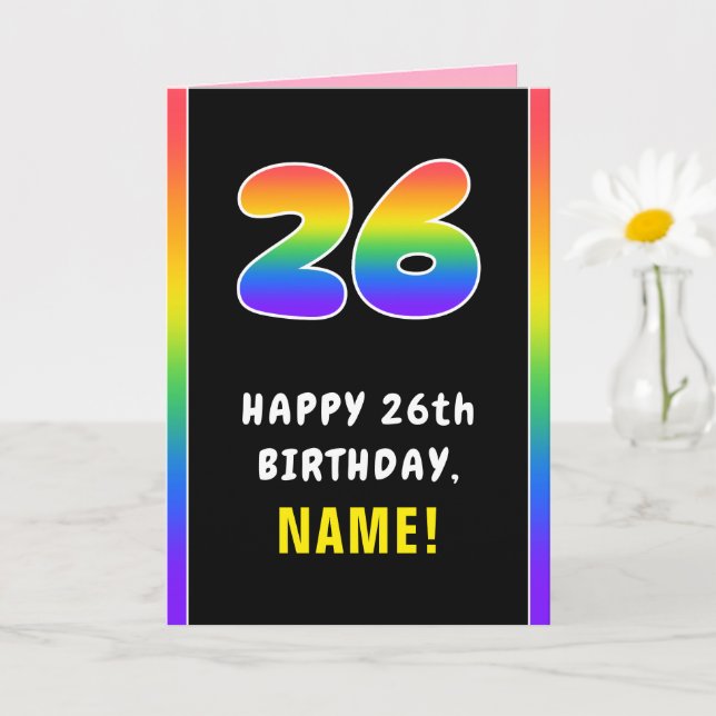 26th Birthday: Colourful Rainbow # 26, Custom Name Card (Small Plant)