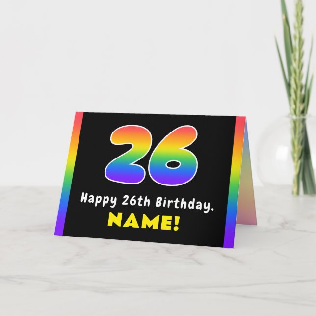 26th Birthday: Colourful Rainbow # 26, Custom Name Card (Front)
