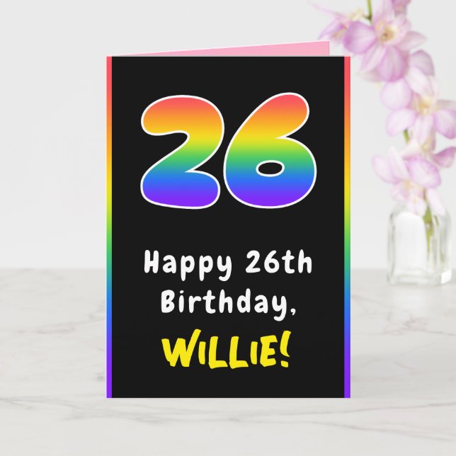 26th Birthday: Colourful Rainbow # 26, Custom Name Card (Orchid)