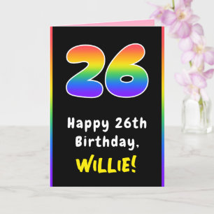 26th Birthday: Colourful Rainbow # 26, Custom Name Card