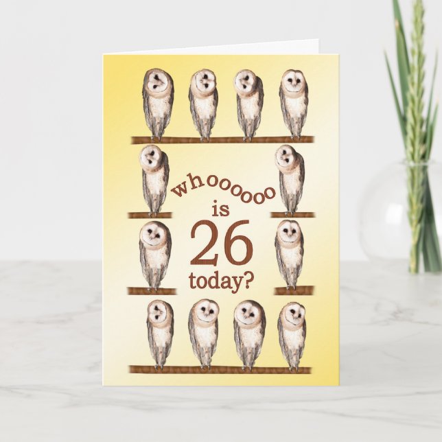 26th birthday, Curious owls card. Card (Front)