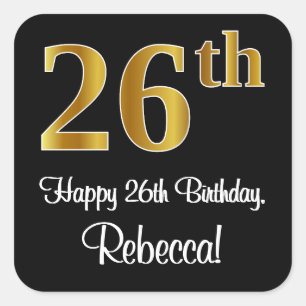 26th Birthday – Elegant Luxurious Faux Gold Look # Square Sticker