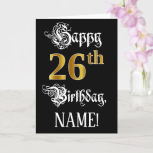 26th Birthday — Fancy Script; Faux Gold Look; Name Card