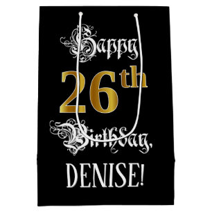 26th Birthday ~ Fancy Script; Faux Gold Look; Name Medium Gift Bag