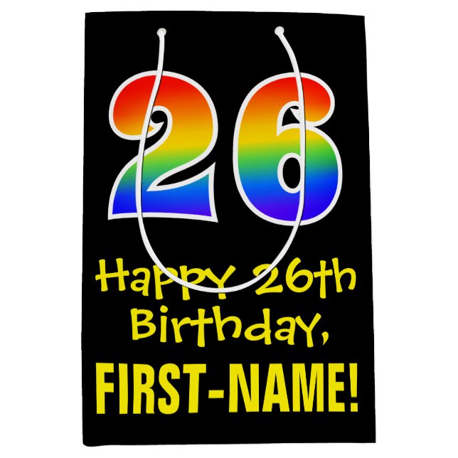26th Birthday: Fun, Bold, Colourful, Rainbow "26" Medium Gift Bag (Front)