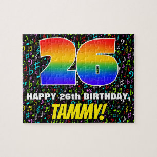 26th Birthday — Fun, Colorful Music Symbols & “26” Jigsaw Puzzle