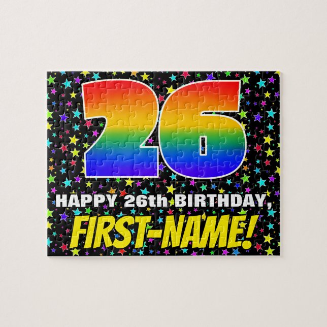 26th Birthday — Fun, Colorful Star Field Pattern Jigsaw Puzzle (Horizontal)