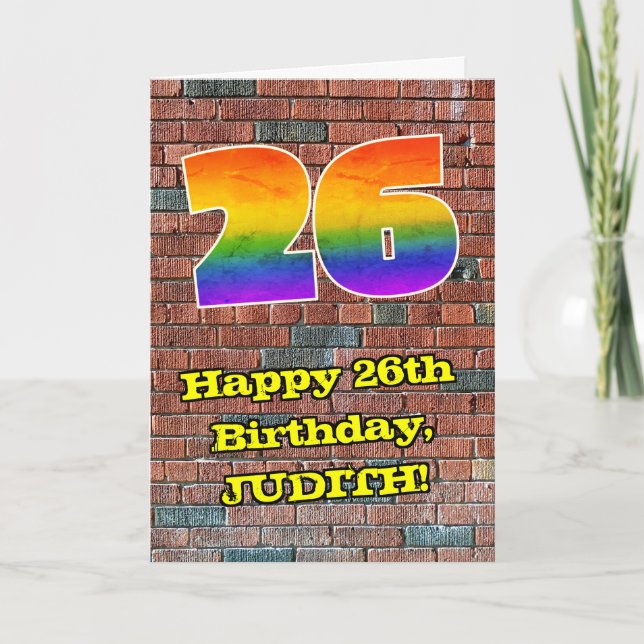 26th Birthday: Fun Graffiti-Inspired Rainbow 26 Card (Front)