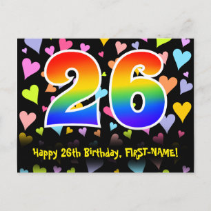 26th Birthday: Fun Hearts Pattern, Rainbow 26 Postcard
