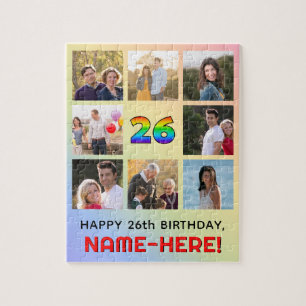 26th Birthday: Fun Rainbow #, Custom Name & Photos Jigsaw Puzzle