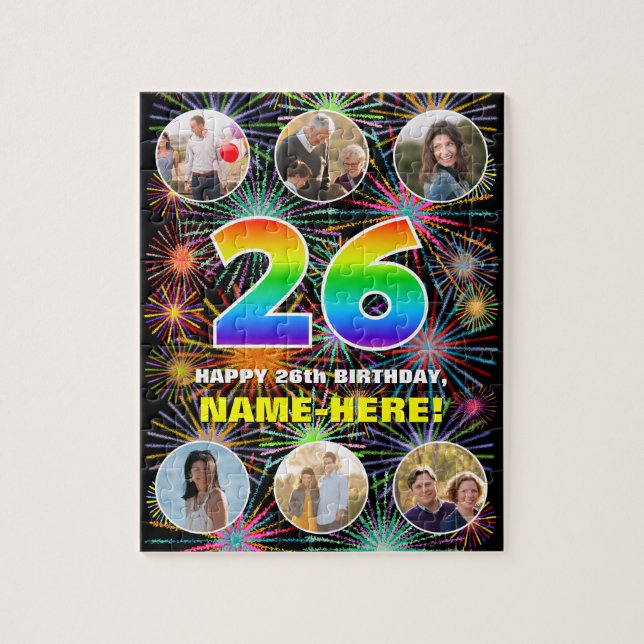 26th Birthday: Fun Rainbow #, Custom Name + Photos Jigsaw Puzzle (Vertical)