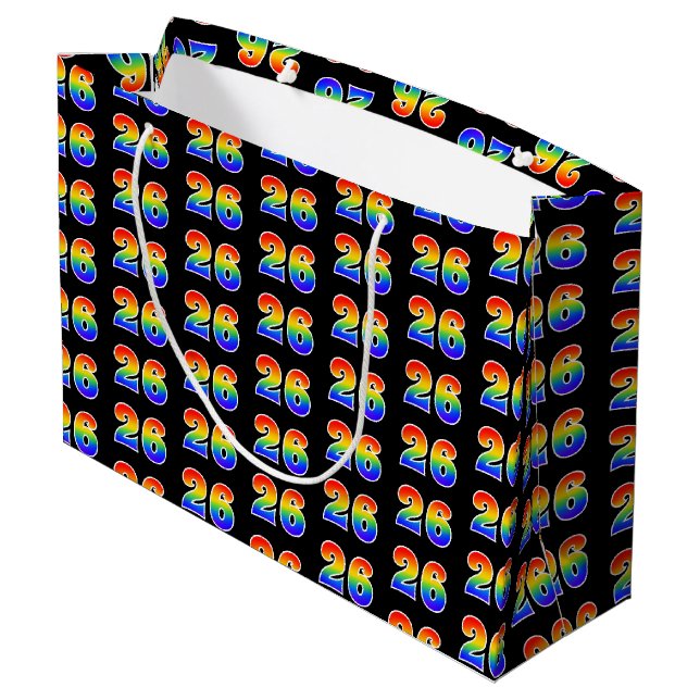 26th Birthday: Fun Rainbow Event Number 26 Pattern Large Gift Bag (Back Angled)