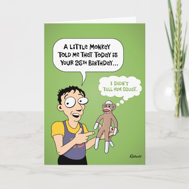 26th Birthday Funny Monkey Card (Front)