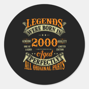 26th Birthday Gift Legend Born In 2000 26 For Year Classic Round Sticker