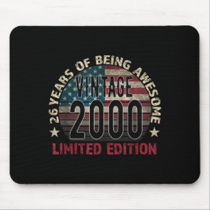 26th Birthday Gift Men Vintage Born 2000 Turning 2 Mouse Mat