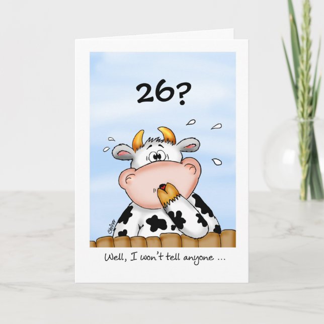 26th Birthday- Humourous Card with surprised cow (Front)