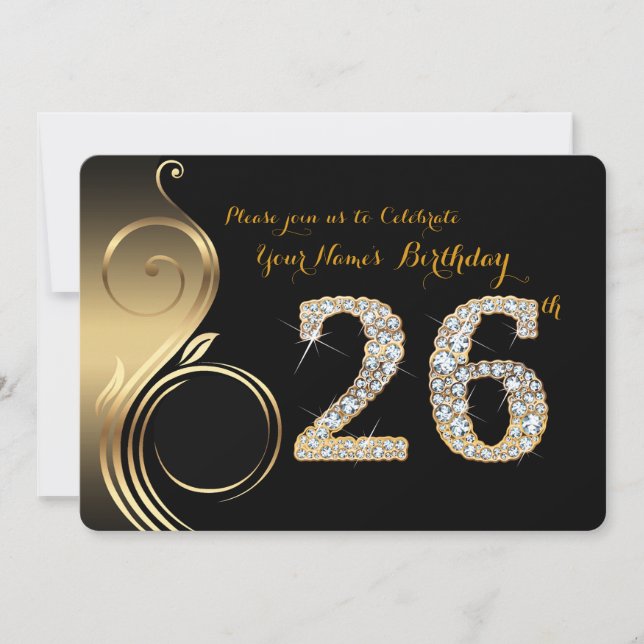 26th,Birthday Invitation,Number Diamond,Photo Invitation (Front)