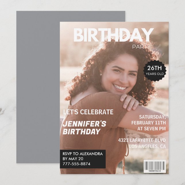 26th birthday invitations for her Magazine Cover (Front/Back)