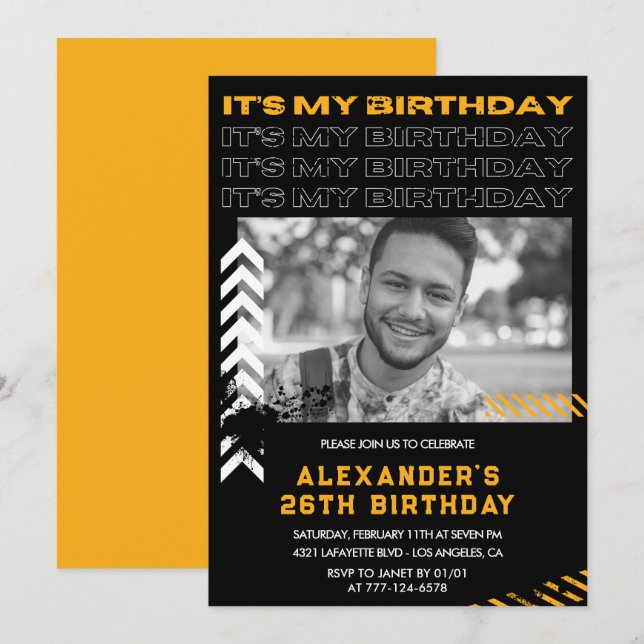 26th birthday invitations Men Photo Spray paint (Front/Back)