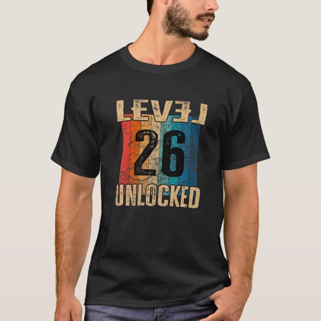 26th Birthday Level Unlocked Vintage Retro T-Shirt (Front)