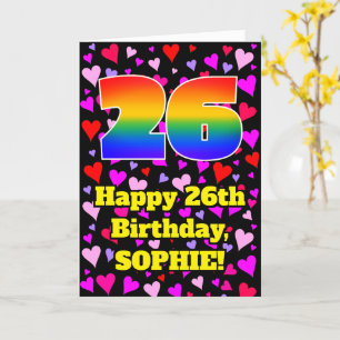 26th Birthday: Loving Hearts Pattern, Rainbow # 26 Card