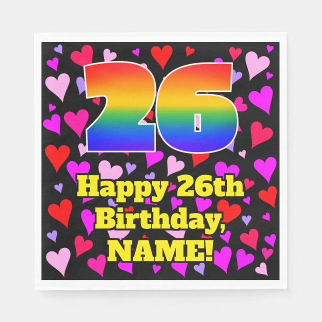 26th Birthday: Loving Hearts Pattern, Rainbow # 26 Napkin (Front)