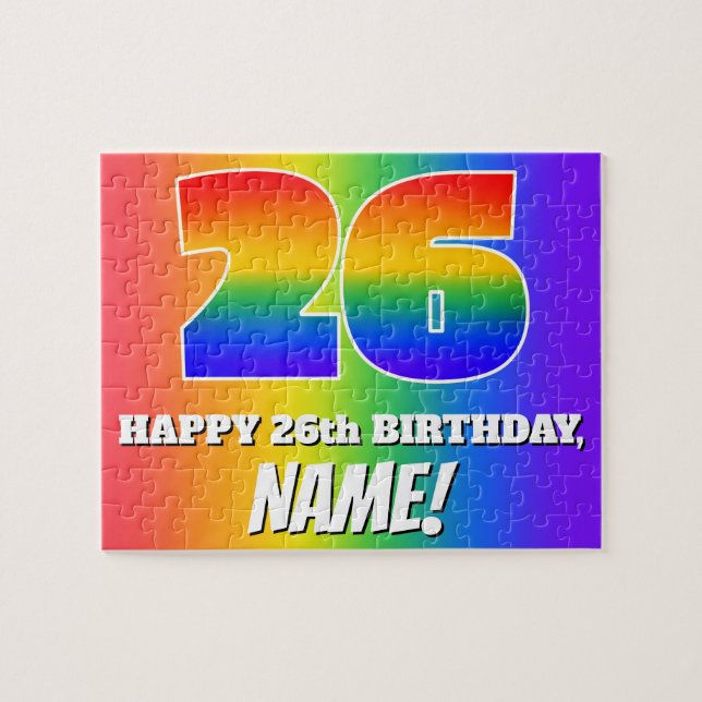 26th Birthday — Multicolored Rainbow Pattern “26” Jigsaw Puzzle (Horizontal)
