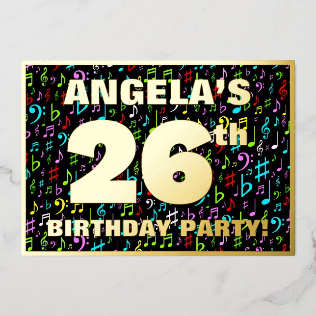 26th Birthday Party — Fun, Colourful Music Symbols (Front)