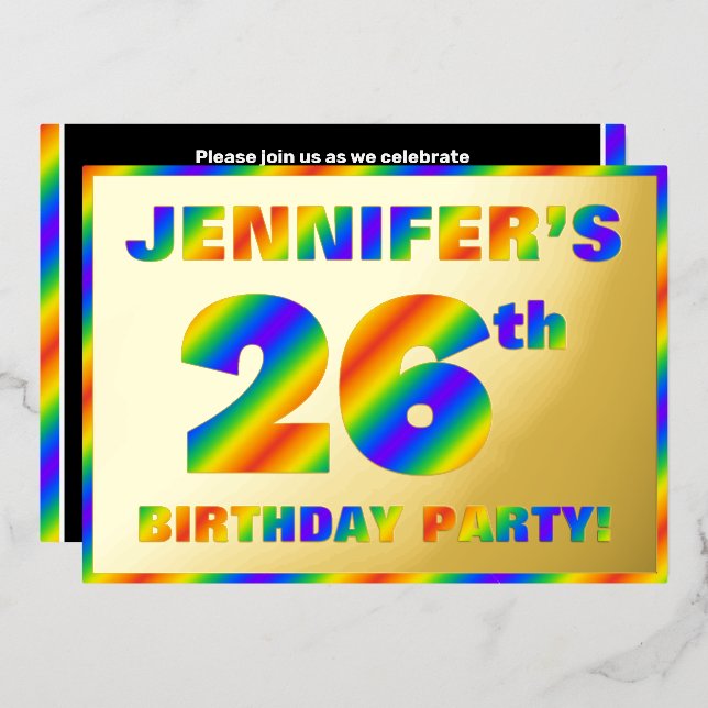 26th Birthday Party — Fun, Rainbow Spectrum “26” (Front/Back)