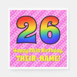 26th Birthday: Pink Stripes & Hearts, Rainbow # 26 Napkin