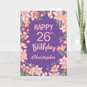 26th Birthday Purple Pink Peach Watercolor Floral Card