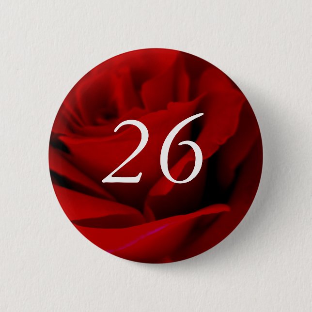 26th Birthday Red Rose Party Favour Pin Button (Front)