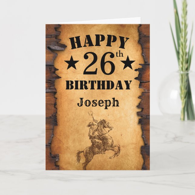 26th Birthday Rustic Country Western Cowboy Horse Card (Front)