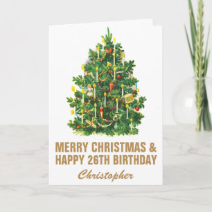 26th Happy Birthday and Merry Christmas Tree Card