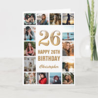 26th Happy Birthday Gold and White Photo Collage