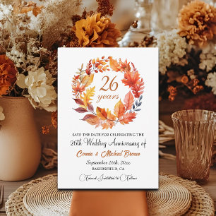 26th Wedding Anniversary Elegant Fall Floral Save The Date
