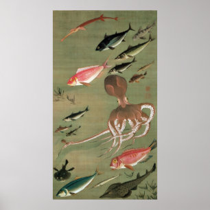 27. 諸魚図, 若冲 Various Fishes, Jakuchū, Ja Poster