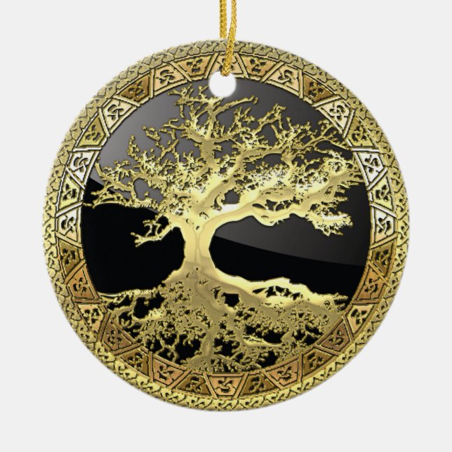 [27] Golden Celtic Tree of Life Ceramic Tree Decoration (Front)