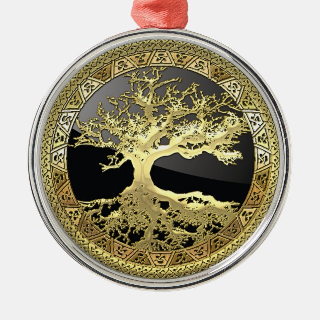 [27] Golden Celtic Tree of Life Metal Tree Decoration (Front)