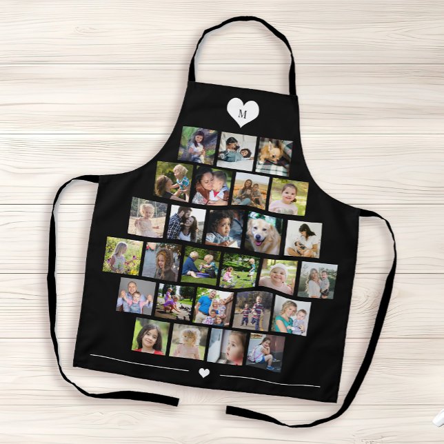 27 photo collage grid monogrammed black apron (Creator Uploaded)