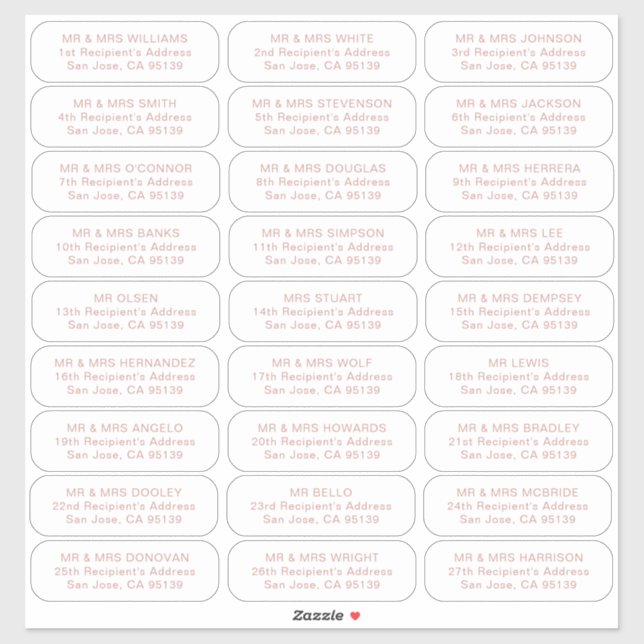 27 recipients simple wedding guests address labels (Sheet)