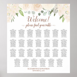 27 Table Champagne Peach Boho Roses Seating Chart