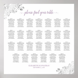 27 Table Lacy Wedding Seating Chart White Lavender