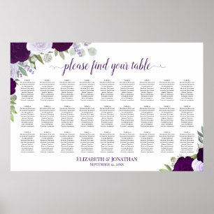 27 Table Purple Roses Chic Wedding Seating Chart