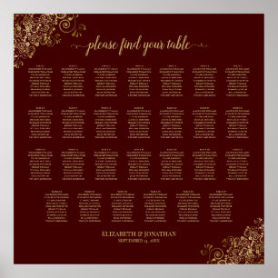 27 Table Wedding Seating Chart Auburn & Lacy Gold