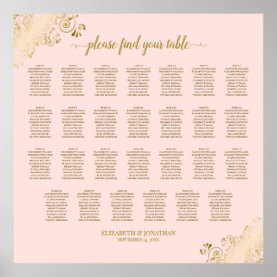 27 Table Wedding Seating Chart Blush Pink & Gold